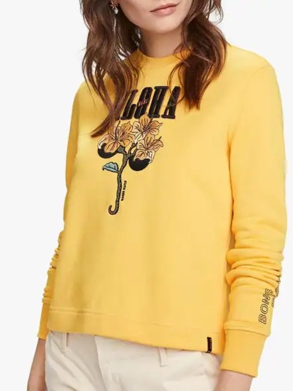 Scotch & Soda Yellow Floral Graphic “ALOHA” Crewneck Sweatshirt